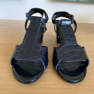 Robert Clergerie Navy Croc-Embossed Sandals